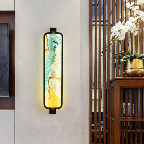Chinese Rectangular Color Wall Lamp Hotel Living Room Background Glass Wall Light Aisle Bedroom Study Decoration Led Lighting