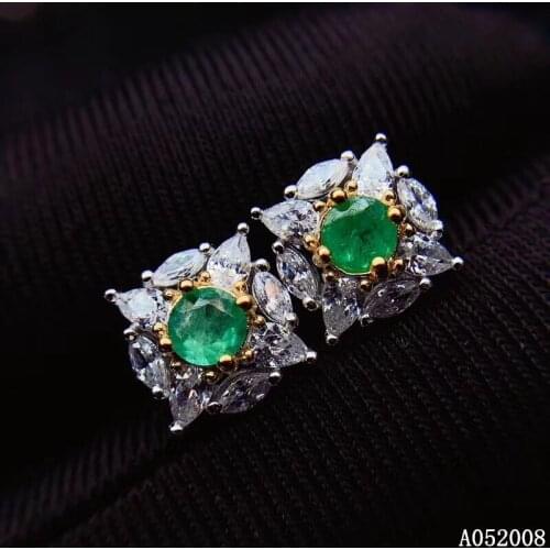 KJJEAXCMY fine jewelry 925 sterling silver inlaid natural emerald ear studs noble ladies earrings support testing