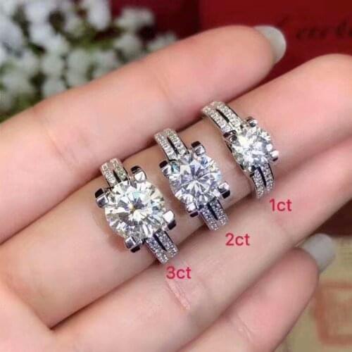 Kkmall Store Round Silver Moissanite Ring 2.00ct D VVS Luxury Moissanite Weding Ring for Women