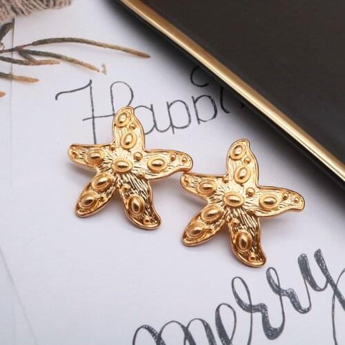 Exaggerate Star Earrings Statement Textured High Quality Jewelry Antique Accessories For Women