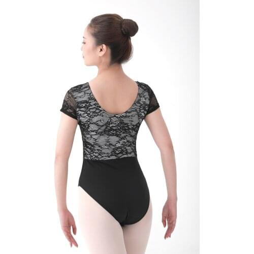 Lace Adult Ballet Leotards Short Sleeve Ballerina Professional Training Bodysuit Black Dance Costume For Women Skirt Suit