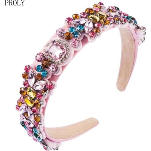 PROLY Fashion Luxurious Artificial Rhinestone Hair Accessories Top Handmade Hairband For Women Baroque Headband Wedding Party