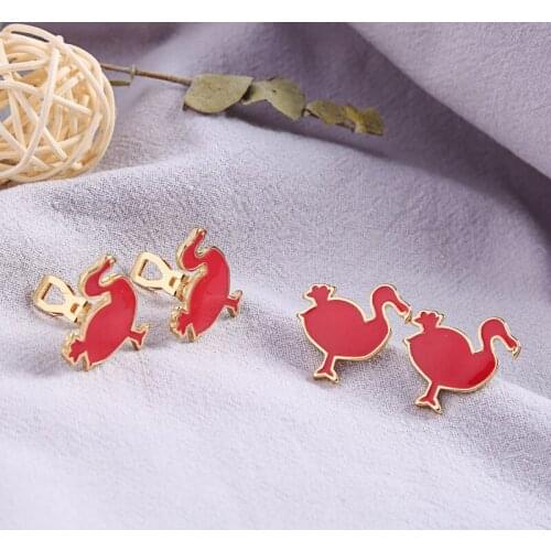 Simple Design Fashion Earring For Women Handmade 2 Style Red Enamel Dodo Earring Handmade Date Gift Jewelry Accessory