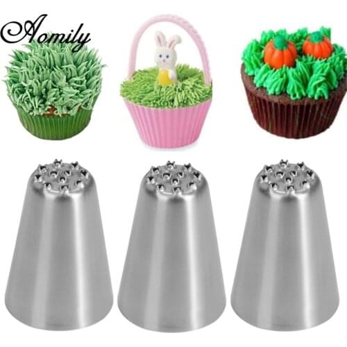 Aomily 3Pcs/Set Stainless Steel Grass Icing Piping Nozzles Cupcake Mousse Cake Decorating Tips Kitchen DIY Baking Cake Tools Kit