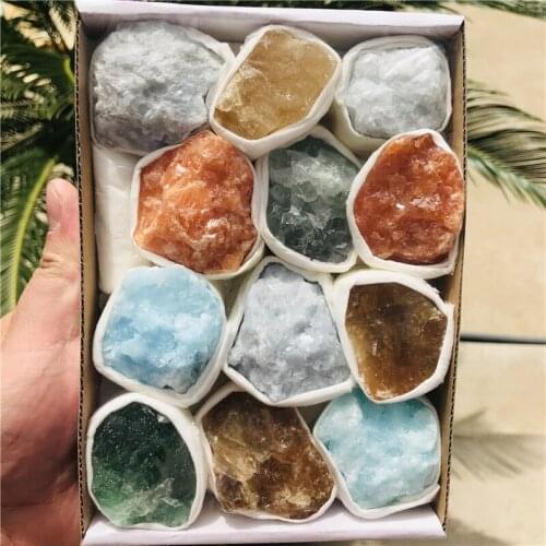 Natural Rock Fluorite Amethyst Apatite Crystal Rough Stone Raw Gemstone Mineral Specimen Irregular Reiki Healing