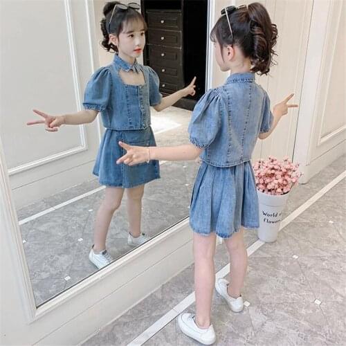 2021 New Baby Girls Summer Fashion Jean Sets, Top + Skirts Wholesale