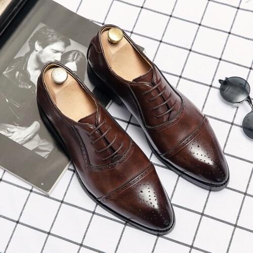 Brogue Shoes Men Formal Fashion Business Mens Shoes Leather Casual Oxford For Men Brown Dress Elegant Handmade Dress Footwear