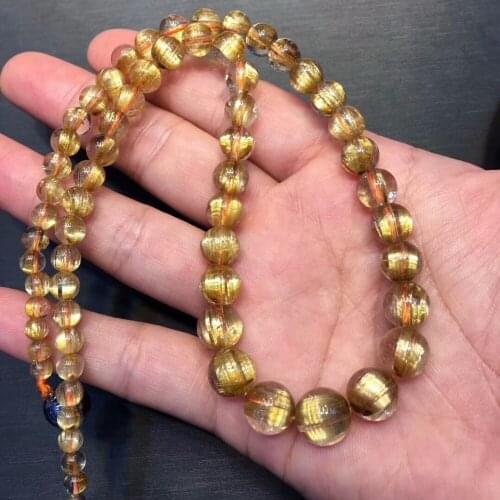 100% Natural Titanium Gold Rutilated Quartz Long Round Beads Necklaces Crystal Necklaces For Women 5-10mm AAAAAA Certificate