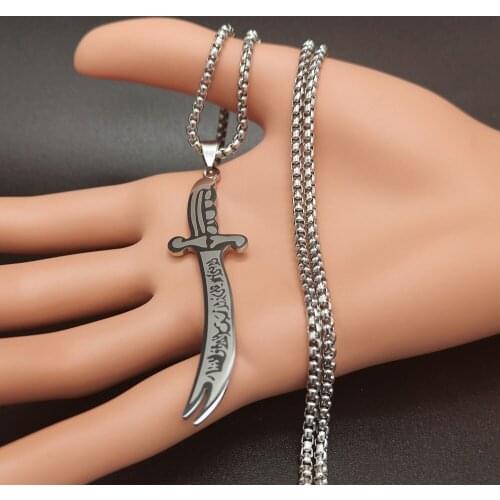 Arab Knife Pendant Stainless Steel Chain Mens Necklace Scimitar Pendant Amulet Necklace Fashion Mens And Womens Jewelry
