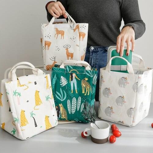 Portable portable lunch bag multifunctional storage bag insulation bag cartoon canvas lunch bag eco friendly bread bags
