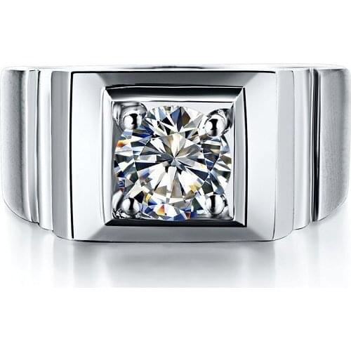 Solid 18K 750 White Gold Classic 1 Carat Round Awesome Men Anniversary Ring Gorgeous MALE Engagement Ring