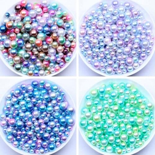 Mixed Sizes 3/4/5/6mm 500pcs No Hole Round Pearls Imitation Pearls RainBow Color Dresses DIY Jewelry Nail Art Decorations