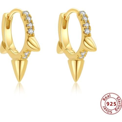 Real 925 Sterling Silver Spike Rivet Earrings for Women Luxury CZ Zircon Ear Buckle Hoop Earrings Huggie Jewelry Gift