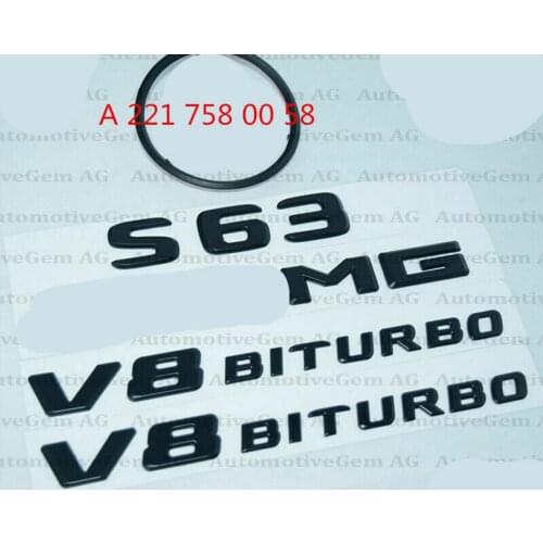 S63 SEDAN for AMG V8 BITURBO Rear Star Emblem Black Badge Combo Set for Mercedes W221