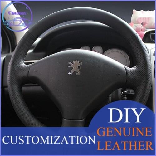 DIY For Peugeot RCZ 307 Support Customization Hand Stitch Car Steering Wheel Cover Black Suede Leather Wrap Holder