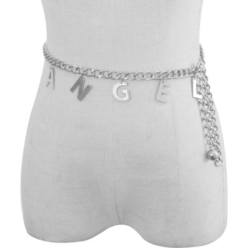 Trendy Sexy Angel Letter Waist Chain Hip Hop Adjustable Metal Waist Decor Necklace Female Summer Body Belly Belt Chain Jewelry