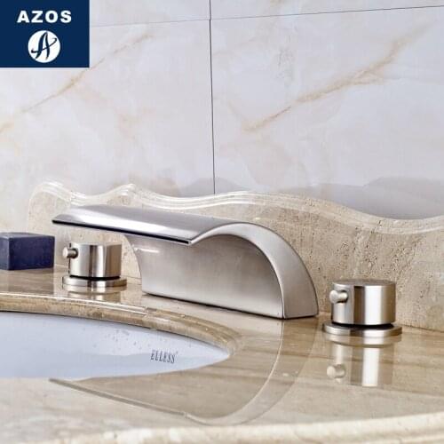 Azos Split FaucetWaterfall Waterfall Brass Nickel Brushed Cold and Hot Switch Balcony Below Counter Basin Hotel Double Handle T