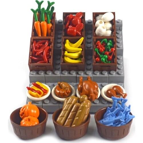 DIY Building Blocks Food Chicken Pumpkin Fish Fruit eggs Hot Dog Pot Toy MOC Parts City Accessories Bricks Compatible All Brands