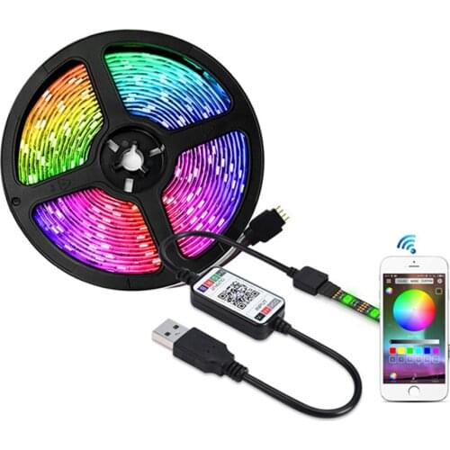 5V LED Strip Light Bluetooth APP Remote Music Sync RGB 5050 Sound Sensor RGB Flexible Led Tape Ribbon 50cm 1m 2m 3m 4m 5m Kit