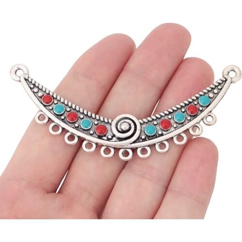 10 x Tibetan Silver Tribal Crescent Chandelier 11 Bailors Multi Strand Connectors with Enamel Beads Pendants for Jewelry Making