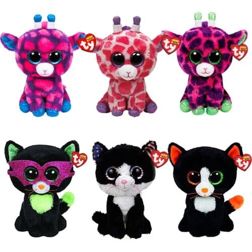 Ty Beanie Boos Big Eyes 6" 15 cm Giraffe Dark Cat Series Halloween Style Cute Plush Toy Stuffed Animal Doll Birthday Kids Gift