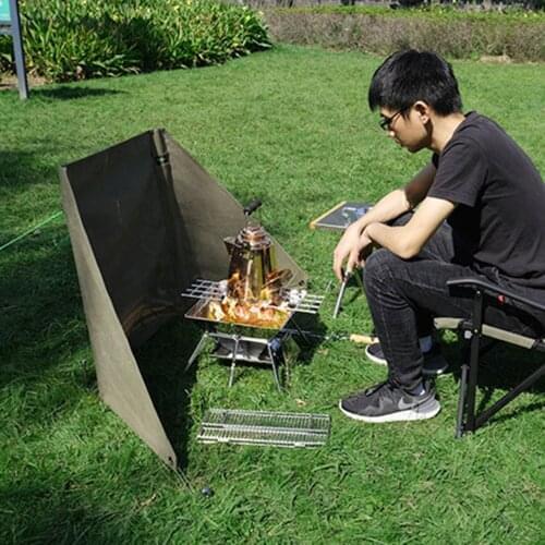 Outdoor Camping Campfire Windshield Cotton Canvas Windproof Kit Strong Wear-resistant Curtain For Camping Picnic Barbecue