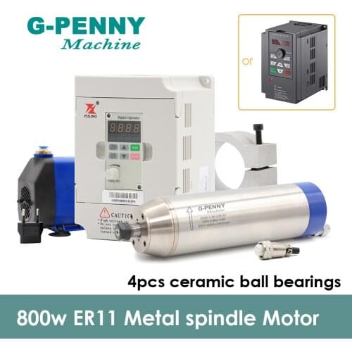 High Quality! 0.8kw ER11 Metal Spindle Water Cooled spindle Motor 400Hz Pole=2 &1.5KW FL Inverter &65mm Bracket &75W Water Pump