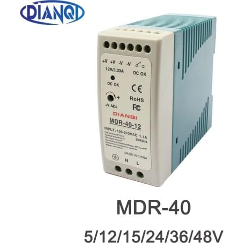 High Quality AC/DC Industrial Din Rail Power Supply Switch MDR-40-12 40W 5V 12V 15V 24V 36V 48V Single Output Switching
