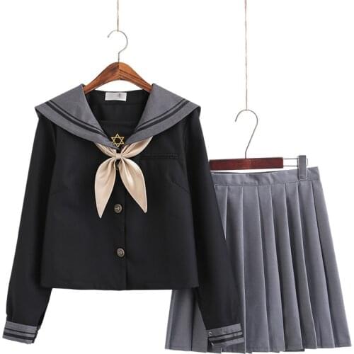 Japanese School Uniform Jk Uniforms Gray Black Sailor Suit College Middle School Uniform Dress Girls Student Anime Pleated Skirt