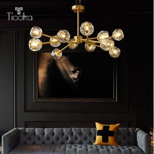 Tiooka Bright LED Crystal Chandelier Lighting Luxury Golden Dining room Chandelier Lamp for Living room Bedroom G9 Bulb Included