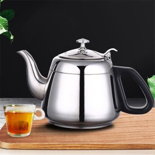 Silver Stainless Steel Infuser Teapot Metal Coffee Pot Gas Stove Induction Cooker Filter Kettle Hotel Large Capacity Tea Pot