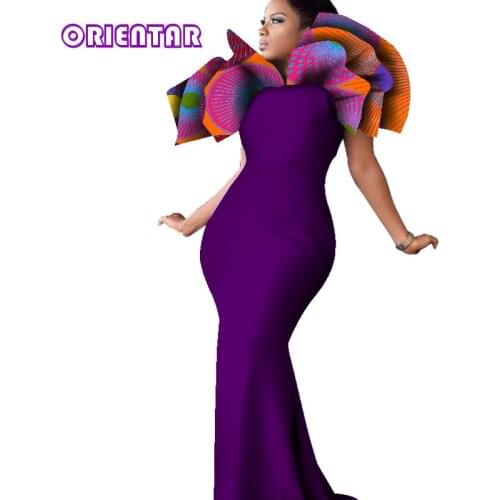 ORIENTAR Women African Dresses Fashion Ruffles Petal Neck Bodycon Long Dress African Print Cotton Evening Party Dress WY4567