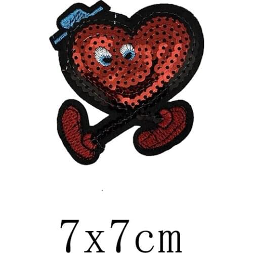1PC Funny Red Running Heart Sequins Embroidered Iron on Patches For Clothing DIY Decoration