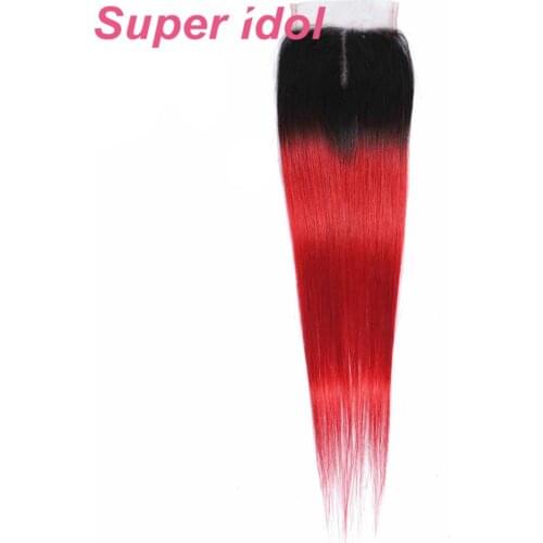 Super Idol Brazilian Straight Hair 100% Remy Human Hair 4X4X1 Tpart Lace frontal closure 1B/Red 8-20inch Hair Extensions