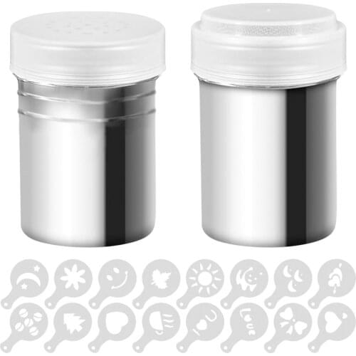 2 Pieces Stainless Steel Dredders and Coffee Cinnamon Power Powder Shaker Can with Hole or Lid