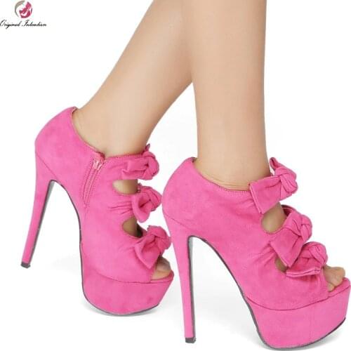 2020 Fashion Womens Summer Sandals Nice Bowtie Solid Flock Women Shoes Thin High Heels Party Peep Toe Ladies Plus Size Sandals