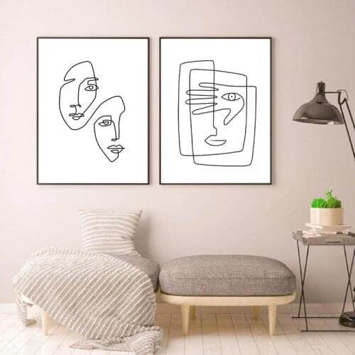 Abstract Line Art Prints Continuous Line Faces Illustration Canvas Poster Modern Minimalist Sketch Canvas Painting Bedroom Decor