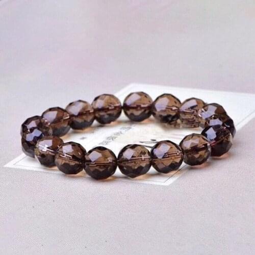 Natural Tea Crystal Bracelet 128 Faceted Beads Bracelets Happy for Women Men Lovers Blessing Crystal Hand Row Fashion Jewelry