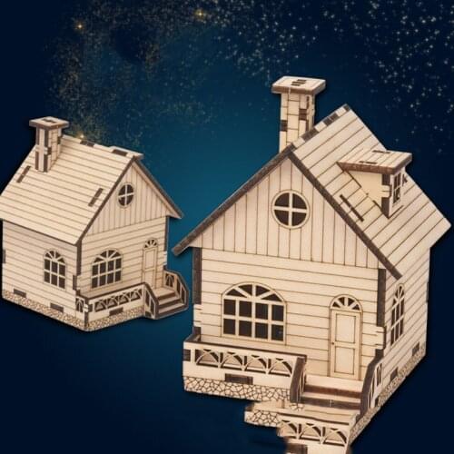 Wooden House-shaped Music Box Creative Assembly Hand-cranked Music Box Gifts for Children Crafts