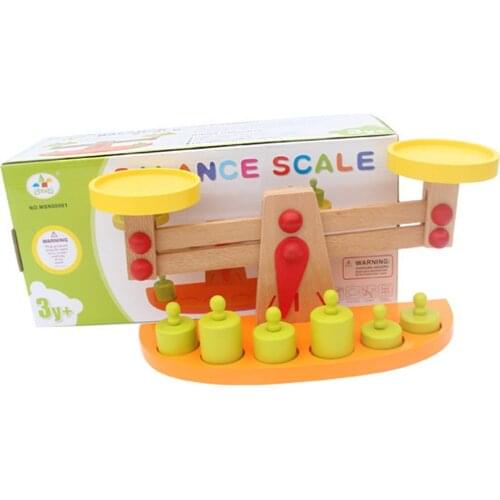 Kids Montessori Material Toys - Balance Scale with 6 Pieces Wooden Weights, Preschool Learning Toy Gift for Kids Children