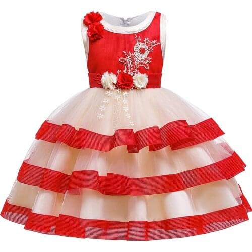 Appliques Flower Beaded girls dress tutu girls dresses sleeveless kids dress for girls Christmas new year party princess dress