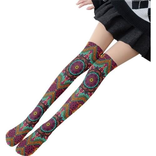 3D Mandala Printed Long Socks For Female Lovely Beautiful Compression Over Knee Socks Fashion Sexy Women Thigh High Stockings