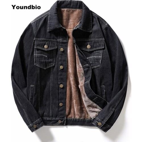 Men Jean Jacket Fleece Winter Thick Casual Turn-Down Collar Cotton Jeans Outerwear Warm Denim Jacket Coats Men Large Size 5XL