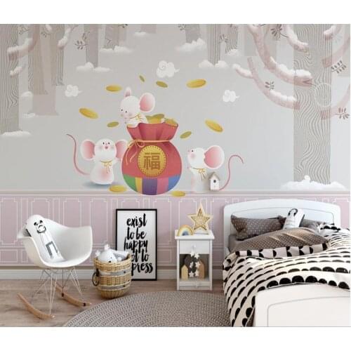 Customized cartoon plain forest scenery rich tree childrens room background wall painting wallpaper