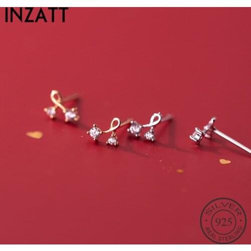 INZATT Real 925 Sterling Silver Zircon Cross Stud Earrings For Fashion Women Party Cute Fine Jewelry Accessories Gift