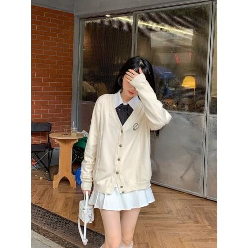Japanese Girls College style cardigan Knitting coat student V-neck JK Uniforms Cute Sweet Sweater Jackets female Oversized tops