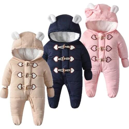Winter baby clothing cute ear newborn romper infant costume unisex boy girl clothes baby jumpsuit coat new born winter snowsuit