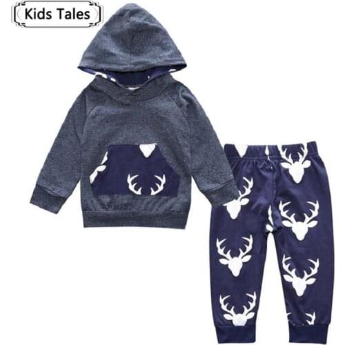Baby Boys Girls Clothes Set Warm Deer Tops Hooded T-shirt + Leggings Pants 2 Pcs Suits Cute Animals Kids Childrens Clothing Set