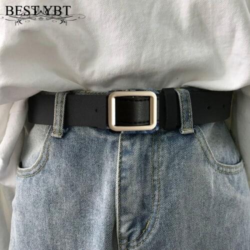 Best YBT PU Leather Belt For Women Square Buckle Pin Buckle Jeans Black Belt Chic Luxury Brand Fancy Vintage Strap Female Belt