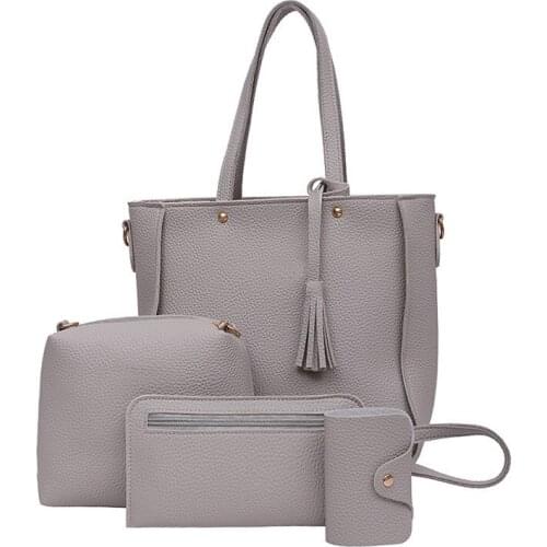 4Pcs/Set Fashion Women Messenger Bags Zipped Tassels Leather Solid Color Handbag Ladies Girls Purse Shoulder Bag New